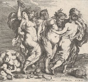 醉酒的西勒努斯，由仙女和萨提尔陪伴，1632年。