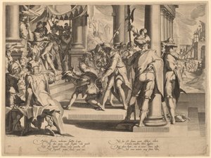 正义的寓意 作者 Willem Swanenburgh，根据 Joachim Anthonisz Wtewael