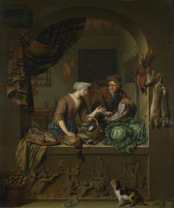 一个女人和一个厨房里的鱼小贩，1713年