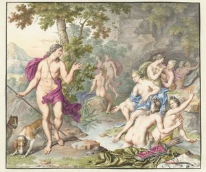 阿克泰翁让戴安娜和她的同伴感到惊讶 作者 威廉·范·米耶里斯（Willem Van Mieris）