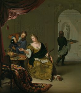 被忽视的琵琶1705年，一位带琵琶的女士在丰富的内饰中品酒。