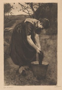 农妇用桶清洗纺织品 作者 Willem Witsen（艺术家签名）