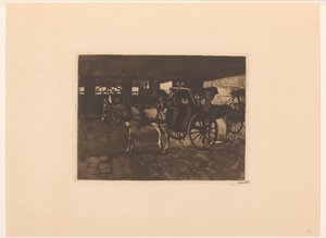 伦敦查令十字桥下等候的马车 作者 Willem Witsen（艺术家签名）