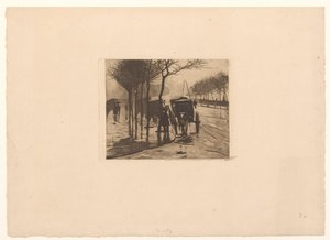 在伦敦维多利亚堤岸等候的旅游巴士 作者 Willem Witsen（艺术家签名）