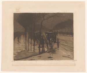 在伦敦维多利亚堤岸等候的旅游巴士 作者 Willem Witsen（艺术家签名）