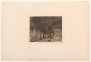 在伦敦维多利亚堤岸等候的旅游巴士 作者 Willem Witsen（艺术家签名）