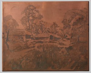 右侧背景为 Buitenzorg、甘榜房屋、Salak 和 Cedeh 作者 威廉·阿诺杜斯·维特森
