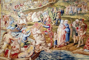 Conquest of Tunis by Emperor Charles V: violence inflicted on women by Spanish troops in 1535 (tapestry)