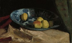 代尔夫特蓝碗中的苹果静物画 作者 威廉·德·兹瓦特