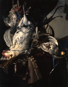 德语：Stilleben mit gelegten Vögeln und Jagdgeräten 有猎物和狩猎装备的静物 作者 威廉·范·阿尔斯特