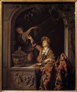肥皂泡。 Willem Van Mieris (1662 - 1747) 的绘画