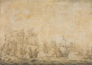 1658 年 11 月 8 日荷兰和瑞典舰队在峡湾的战斗 作者 Willem van de Velde (I) (归属于)