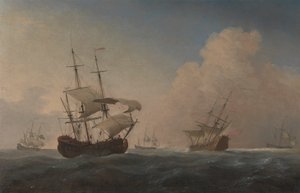 英国军舰在近海微风中摇摆 作者 威廉·范·德·韦尔德