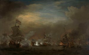 Gouden Leeuw上的Cornelis Tromp与皇家王子上的Edward Spragge爵士之间的夜间海战 作者 威廉·范·德·韦尔德