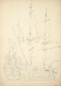 格罗宁根 "号的肖像。建于 1641 年。48 炮。1666-1667 年被丹麦租借，此后再未提及。也称为 "Stad Groeningen"、"Wapen van Groeningen "和 "Zwarte Arend"，约 1666 年（胶印，石墨）