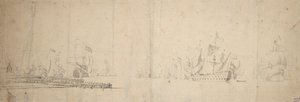 荷兰舰队驶离码头，约 1665 年（石墨，灰水彩） 作者 威廉·范·德·维尔德·韦尔德