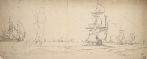 荷兰船只向主力舰队驶来，1672 年 5 月？1672年，约1672年（石墨，灰水彩） 作者 威廉·范·德·维尔德·韦尔德