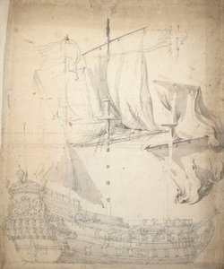坎普韦雷"（？）肖像，约 1664 年（胶印、石墨、灰水彩） 作者 威廉·范·德·维尔德·韦尔德