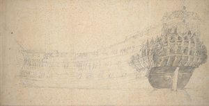 一艘法国双层帆船的肖像。1666-67 年建于荷兰，约 1667 年（石墨）