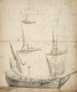 一艘荷兰小商船的肖像，约 1665 年（石墨，灰水彩）
