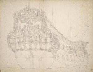 吉迪恩 "号的肖像，这艘 62 门炮舰建于 1664 年，最后一次记录是在 1689 年，约 1670 年（胶印） 作者 威廉·范·德·维尔德·韦尔德