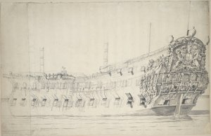 蒙克 "号肖像，约 1676 年（石墨、水彩） 作者 威廉·范·德·维尔德·韦尔德