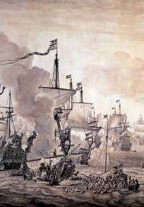 荷兰和瑞典舰队之间的海湾之战，1658年11月8日。细节 - 油墨画