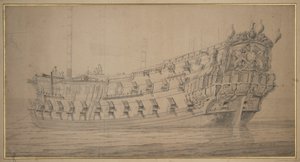 约克号"，约 1674 年（石墨，灰水彩） 作者 威廉·范·德·维尔德·韦尔德