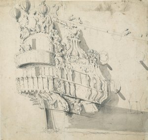 汉普顿宫 "号船尾，约 1685 年（石墨，灰水彩）