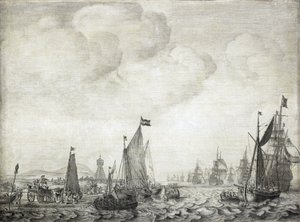 1645 年 6 月 9 日，前往东方的商船及其护卫离开 Vlie（或 Vliestroom），Vlieland 岛和 Treschelling 岛（荷兰）之间的海上航线 作者 威廉·范·德·维尔德·韦尔德
