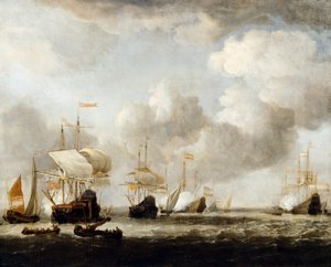 荷兰舰队在微风中停泊 作者 Willem van de the Younger (attr.to) Velde