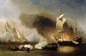 1695年，乘船和英国船只在巴巴里海岸附近进行的一项行动（布面油画）