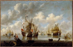 17世纪北海的战斗 维尔姆-范-德-维尔德-勒-杰恩（1633-1707）的画作