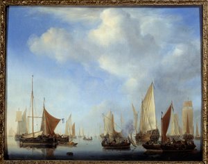 小船队 Willem Van de Velde II the Younger 的绘画（1633-1707）