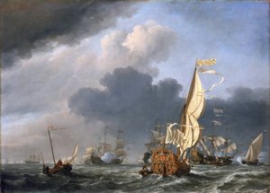 大风中的游艇，试图加入荷兰船队，可能是 1672 年在特克塞尔（荷兰）附近集结的荷兰舰队