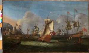 威廉三世国王离开爱尔兰海岸，1690年6月在画布上油画