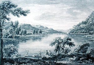 威斯特摩兰省班顿附近的霍斯沃特湖的景色，由查特林和穆勒蚀刻和雕刻（雕刻）。 作者 威廉（后）贝勒斯