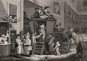 Country Inn Yard，由 Timothy Engleheart（1803-79 年）从“霍加斯的作品”中雕刻，1833 年出版（石版印刷） 作者 威廉（继）霍加斯