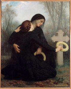 死者之日 一对母女在已故父夫（？）的墓前。 威廉·阿道夫·布格罗 (1825-1905) 作画 1.20 x 1.47 米。 波尔多。 美术博物馆 作者 威廉·阿道夫·布格罗