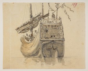159 A boat.，选自马戛尔尼勋爵于 1792 年至 1794 年间出使中国期间绘制的 372 幅风景、海岸线、服饰和日常生活图册（纸面铅笔和水彩画） 作者 威廉·亚历山大