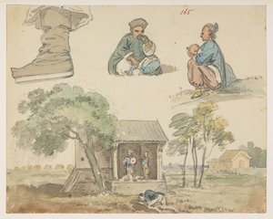 165 图画研究和神龛，选自马戛尔尼勋爵于 1792 年至 1794 年间出使中国期间绘制的 372 幅风景、海岸线、服饰和日常生活画册（纸面铅笔和水彩画） 作者 威廉·亚历山大