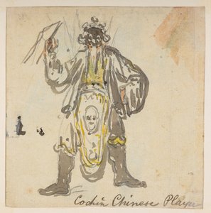 185v.科钦中国玩家》，选自马戛尔尼勋爵在 1792 年至 1794 年间出使中国期间绘制的 372 幅风景、海岸线、服饰和日常生活画册（纸面铅笔和水彩画） 作者 威廉·亚历山大