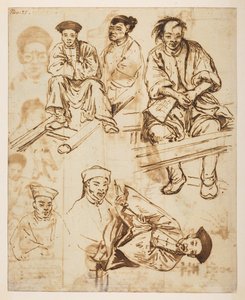 [f.57 140v 人物研究，中国男子。11月21日"，选自马戛尔尼勋爵在 1792 年至 1794 年间出使中国期间绘制的 372 幅风景、海岸线、服饰和日常生活画册（纸面铅笔和水彩画） 作者 威廉·亚历山大