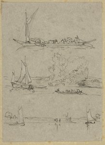 杜塞尔多夫河船素描三幅 作者 威廉·阿尔弗雷德·德拉莫特