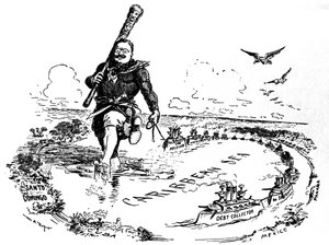大棍子在加勒比海。西奥多·罗斯福漫画，1904年