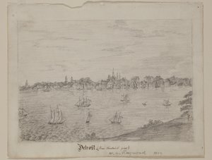 底特律，c.1837（白色编织纸上的石墨铅笔） 作者 威廉·阿萨·雷蒙德