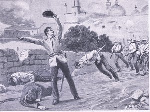 1857年9月25日勒克瑙携带Charbagu桥，1915年英国陆地和海上战役的插图 作者 威廉·巴恩斯（William Barnes）羊毛