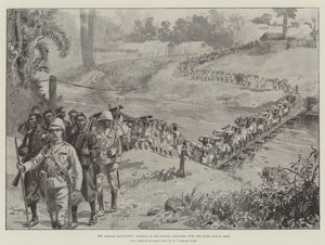 Ashanti探险队，穿越Busum Prah河上的Houssa炮兵的通道 作者 威廉·巴恩斯（William Barnes）羊毛