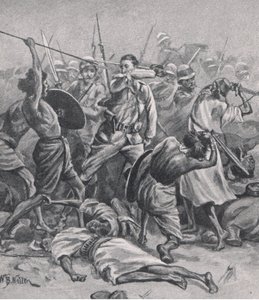 1885年1月17日阿布克莱亚广场，1915年英国陆地和海上战役的插图 作者 威廉·巴恩斯（William Barnes）羊毛