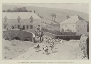 随着Devon和Somerset Staghounds，将猎犬带到Exford Bridge的Meet 作者 威廉·巴恩斯（William Barnes）羊毛